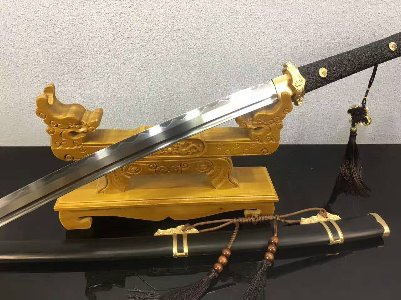 Tang dao(High carbon steel blade,Ebony scabbard,Brass,Fish handle)Full tang - Chinese sword shop