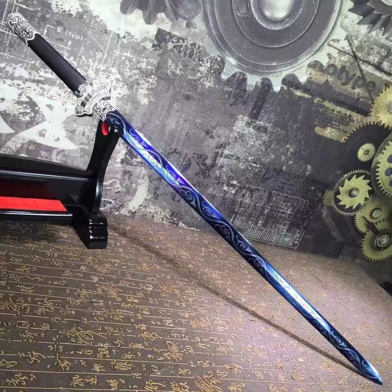 Tang sword,High carbon steel blue blade,Black scabbard,Alloy fitting - Chinese sword shop