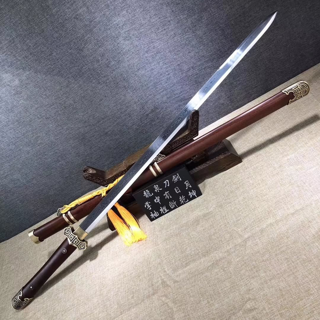 Tang jian sword,Damascus steel blade,Brass fittings,Rosewood scabbard - Chinese sword shop