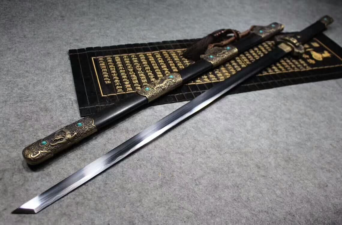 Tang sword(High carbon steel burn blade,Black scabbard,Alloy fitted)Length 41 " - Chinese sword shop