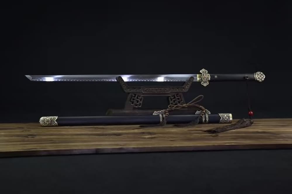 Tang dao sword,Handmade art,Burn blade,Barss fittings,Ebony scabbard - Chinese sword shop