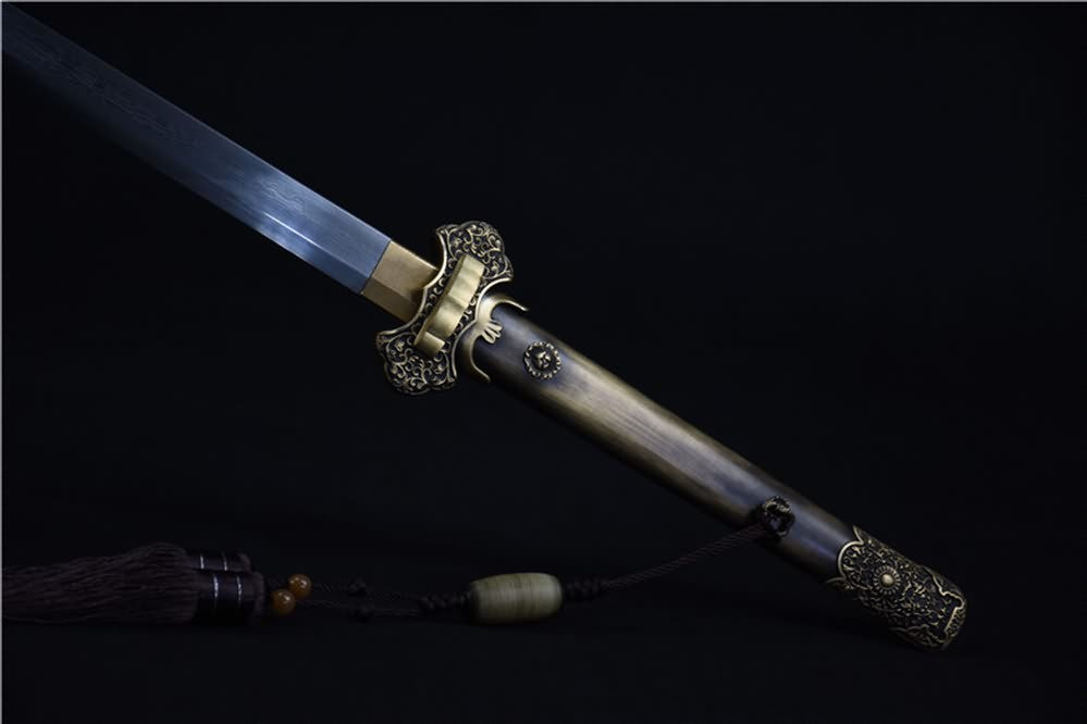 Tang dao sword(Damascus steel blade,Brass scabbard)Full tang - Chinese sword shop