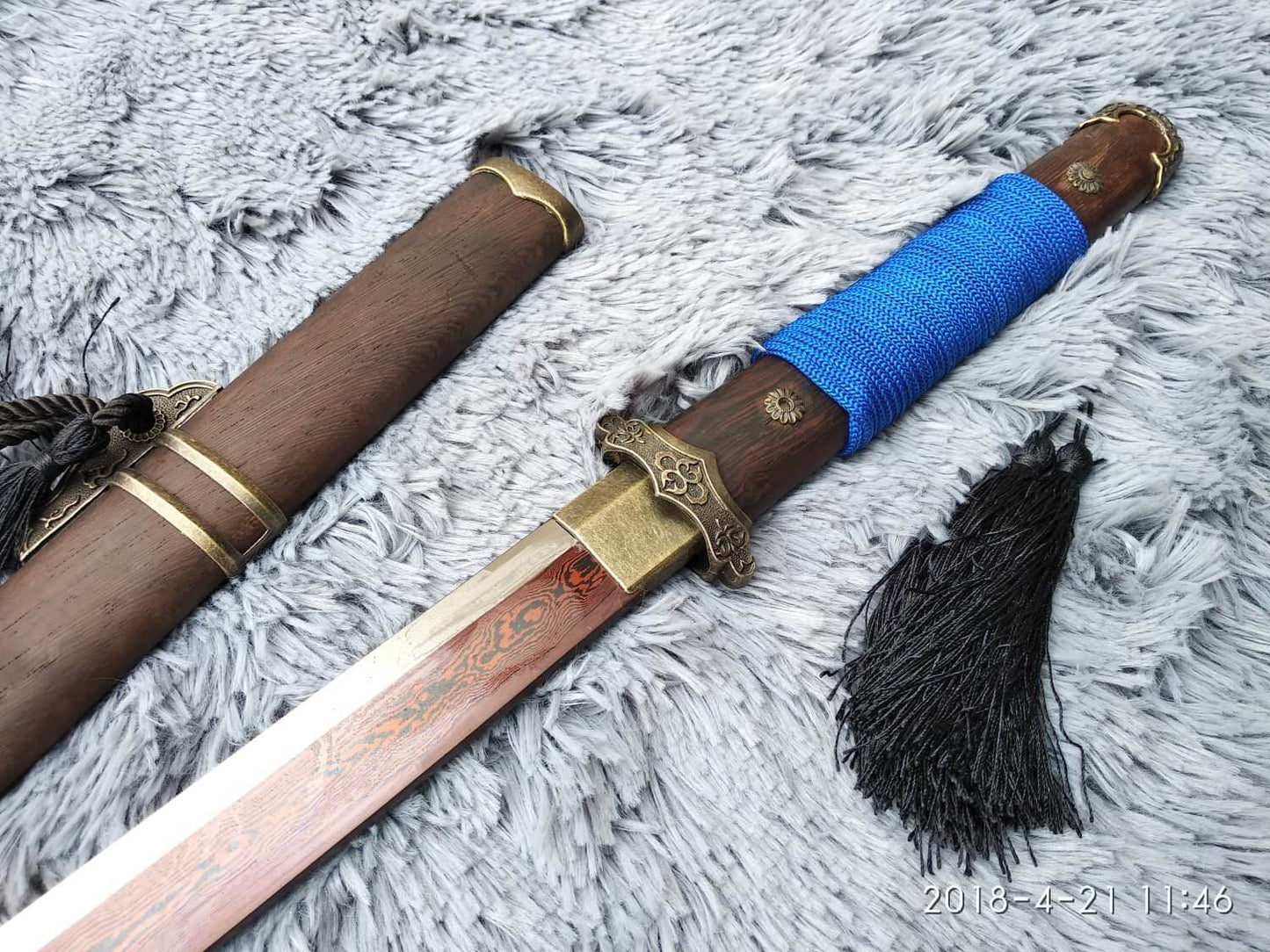 Tang dao,Martial arts,Damascus Steel blade,Rosewood,Alloy,Full tang - Chinese sword shop