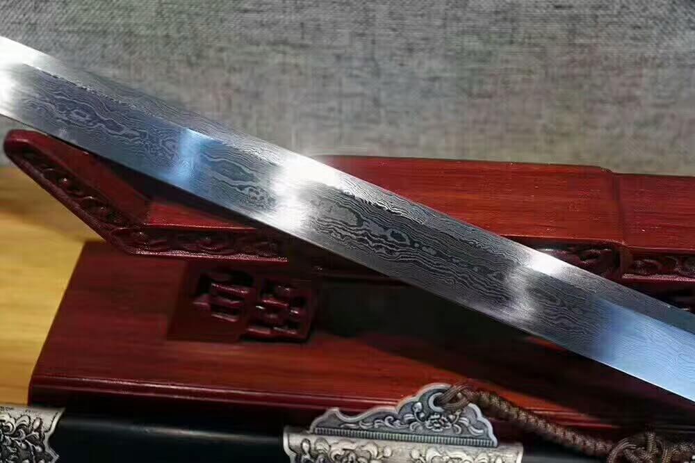 Tang jian/Damascus steel blade/Alloy fitted/Black scabbard/Length 41" - Chinese sword shop