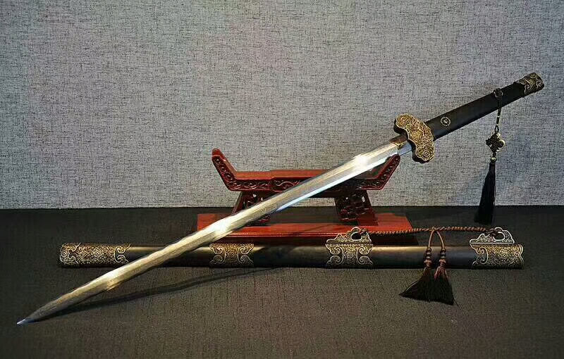 Tang sword(Folding pattern steel blade,Black scabbard,Brass fittings)Length 43" - Chinese sword shop