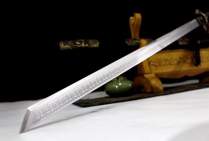 Tang dao sword,High carbon steel etch blade,Black wood scabbard - Chinese sword shop
