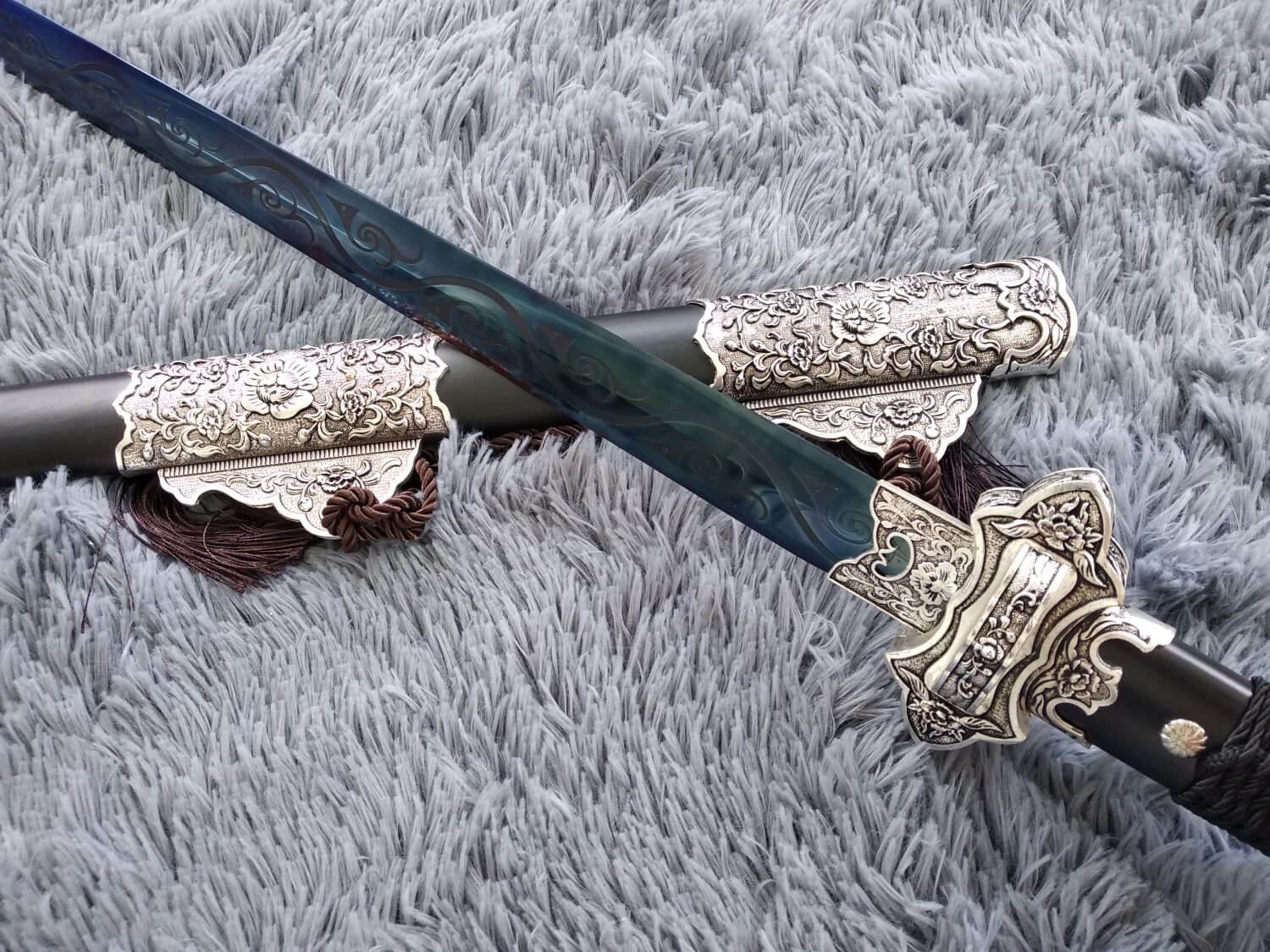 Tang sword,Hand Forged(High manganese steel blue blade,Black wood,Alloy)Full tang - Chinese sword shop