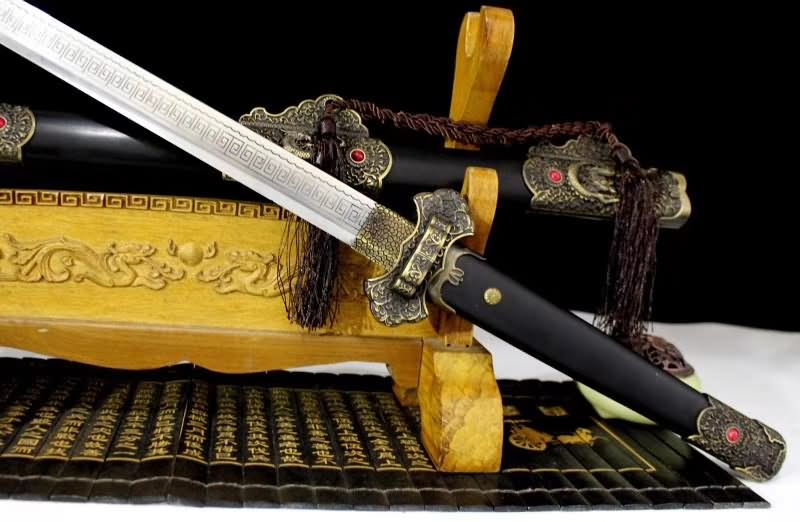Tang dao sword,High carbon steel etch blade,Black wood scabbard - Chinese sword shop