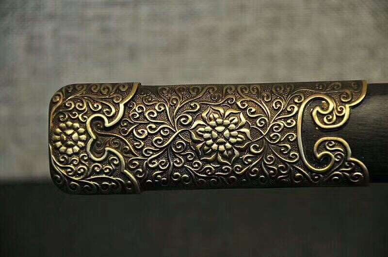 Tang sword(Folding pattern steel blade,Black scabbard,Brass fittings)Length 43" - Chinese sword shop