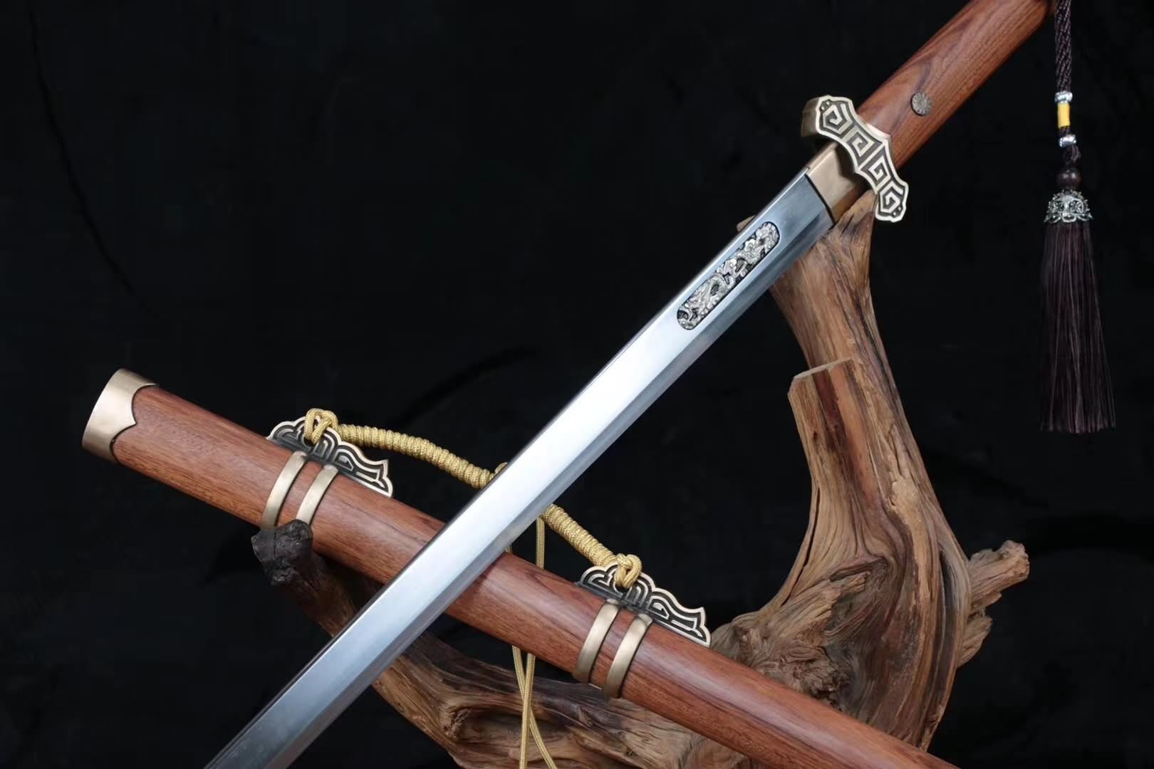 Tang jian,Handmade High carbon steel blade,Rosewood,Brass - Chinese sword shop