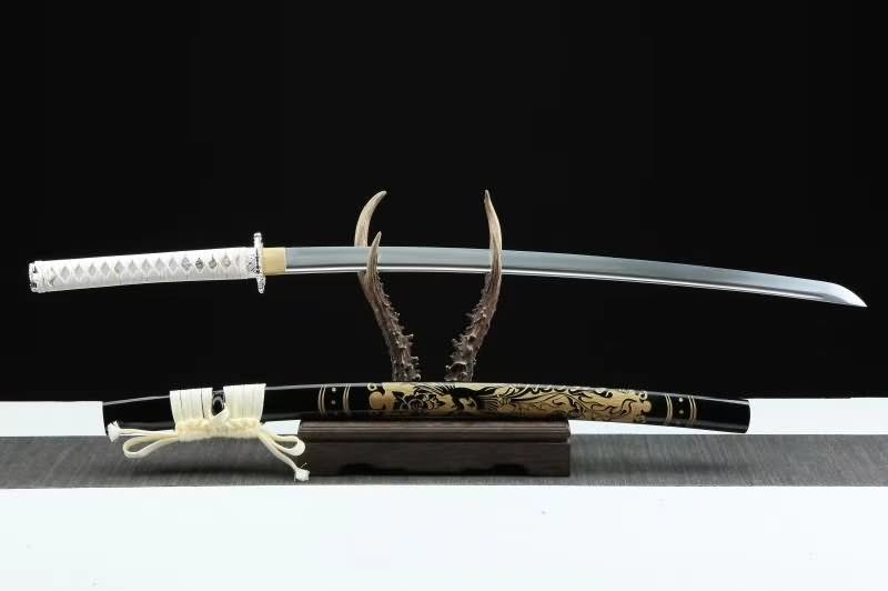 Samurai Sword Katana Full Tang Forged high Carbon Steel Blade Carved Wooden Scabbard