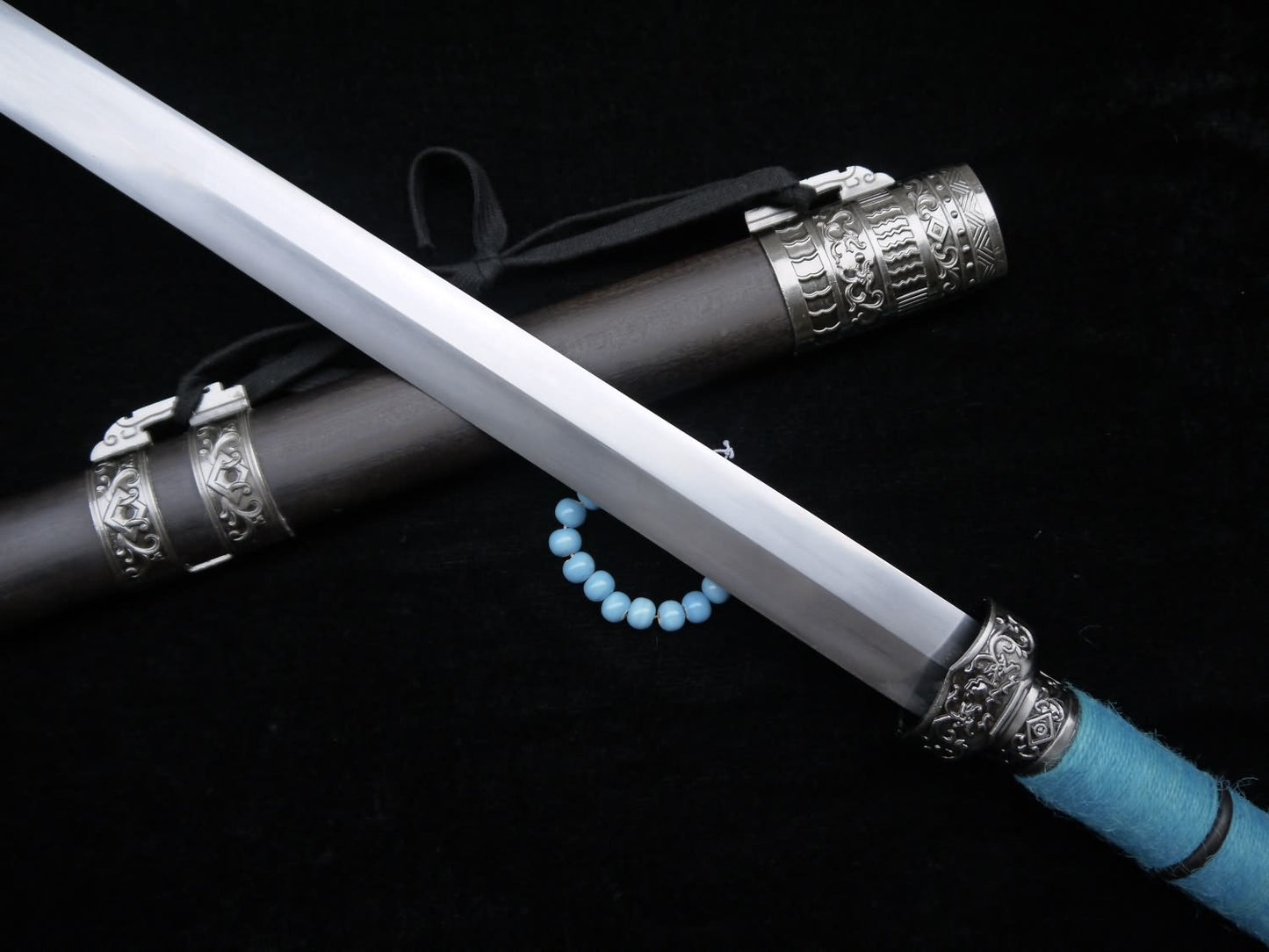 Double-bladed sword(High Manganese Steel,Black scabbard,Alloy)Length 39" - Chinese sword shop