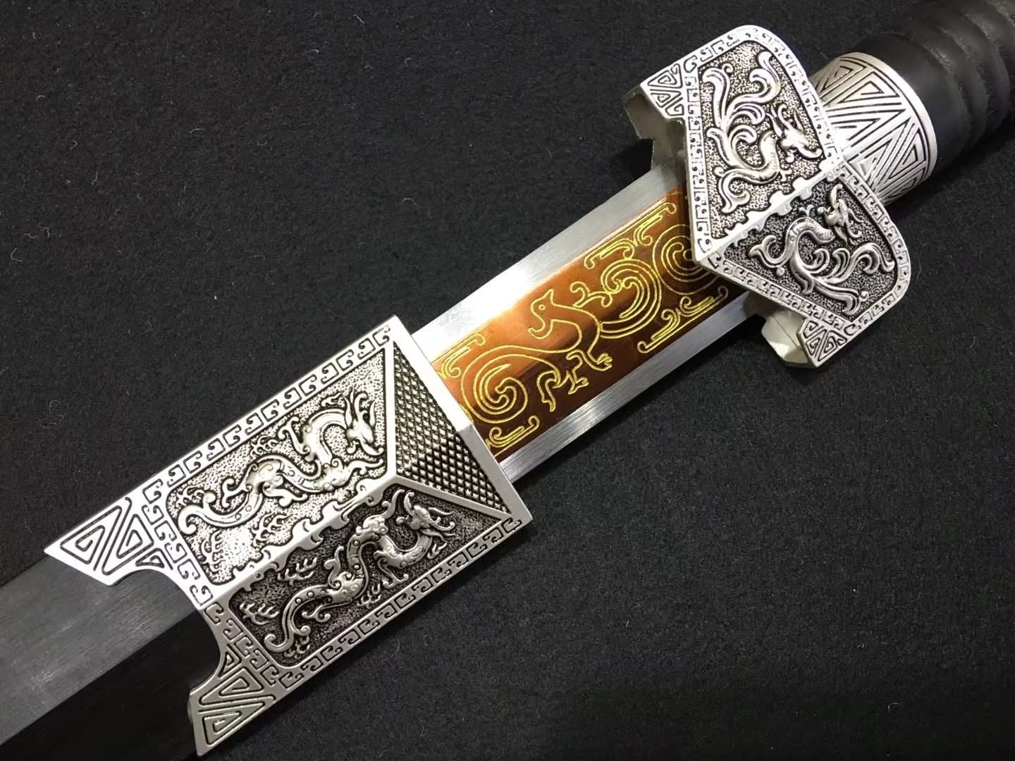 Warring states sword,High carbon steel blade,Black scabbard,Alloy fittings - Chinese sword shop