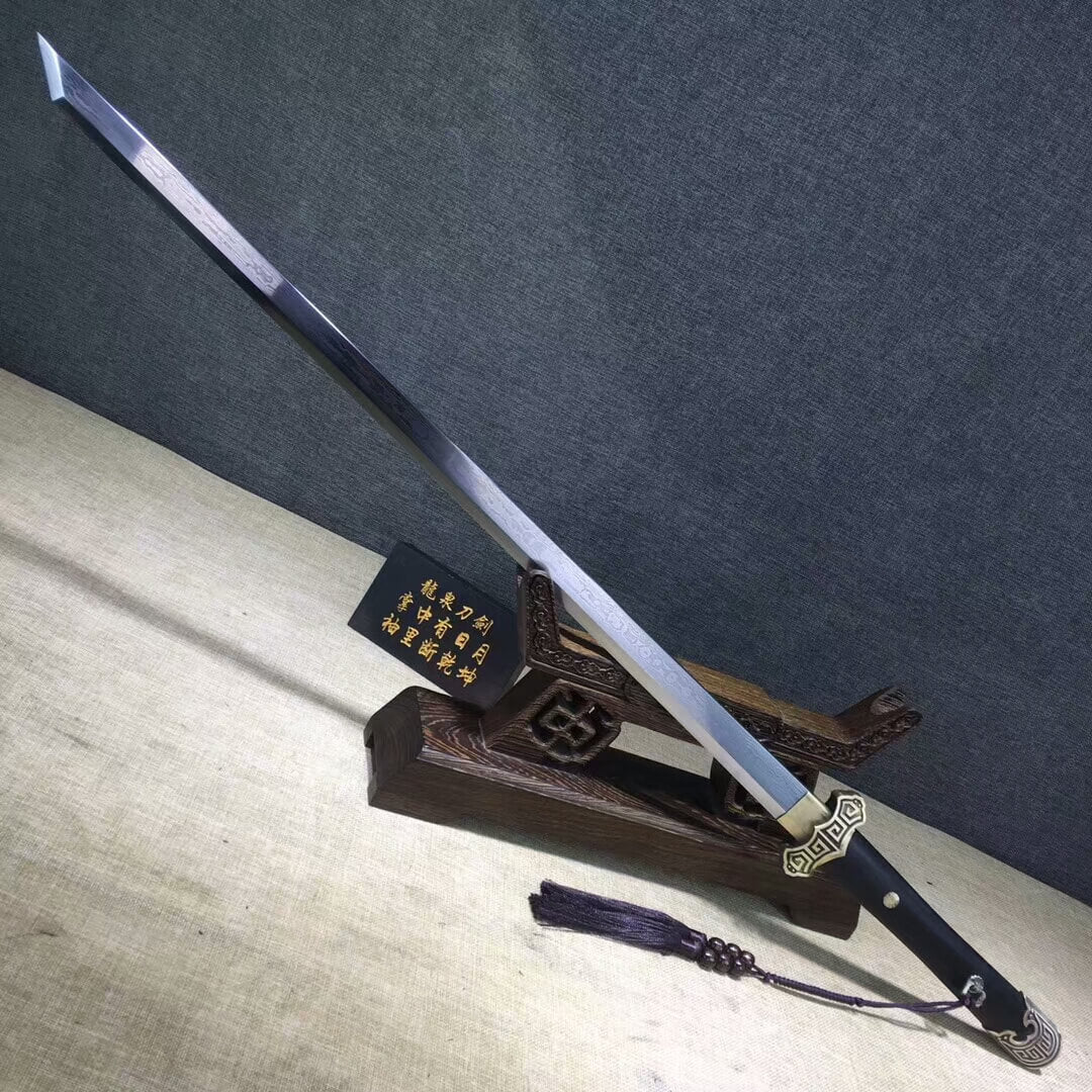 Tang dao,Folded steel blade,Black wood scabbard,Brass fittings - Chinese sword shop