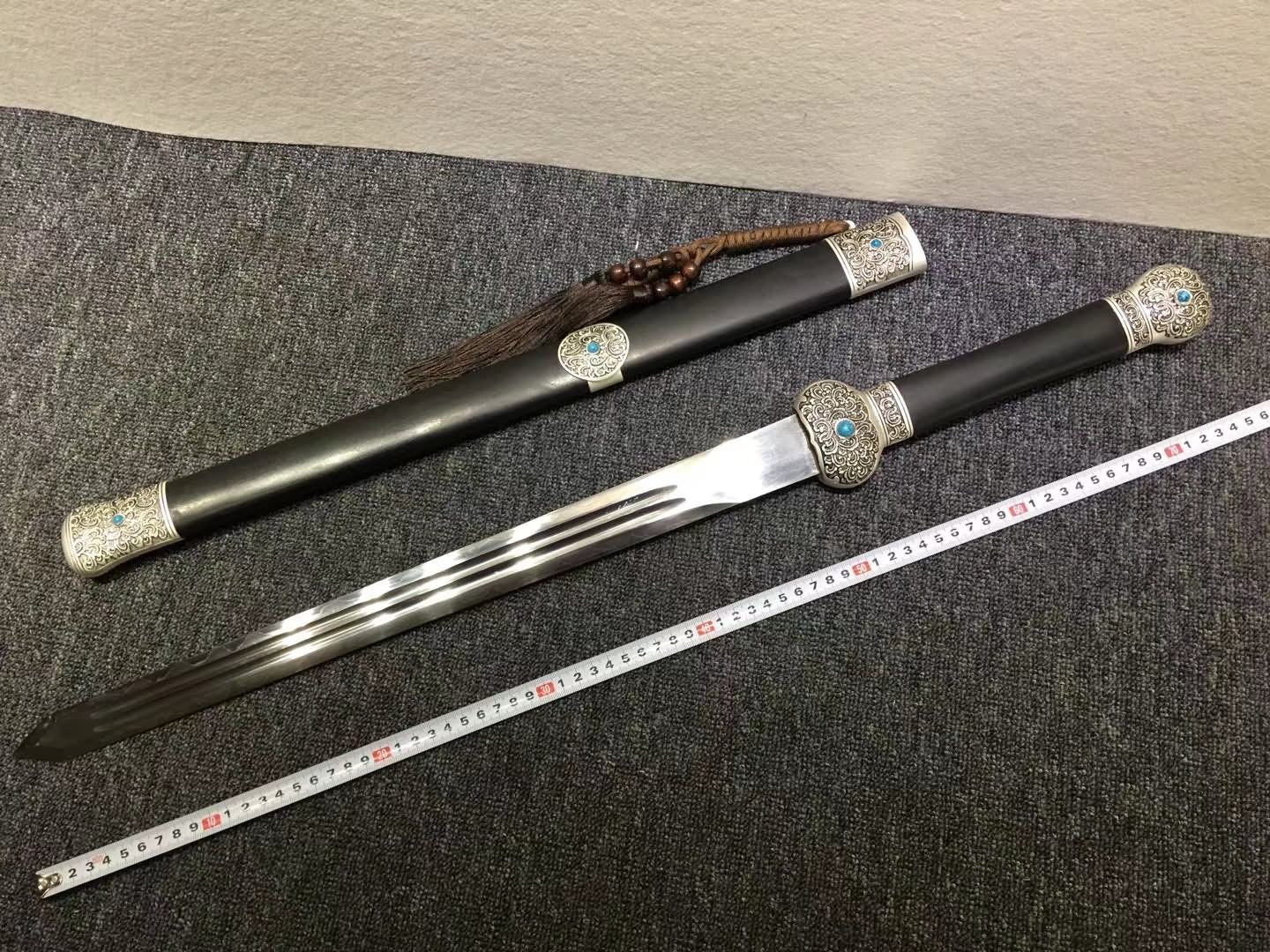 Dagger sword,High carbon steel burn blade,Black scabbard,Alloy fitting - Chinese sword shop