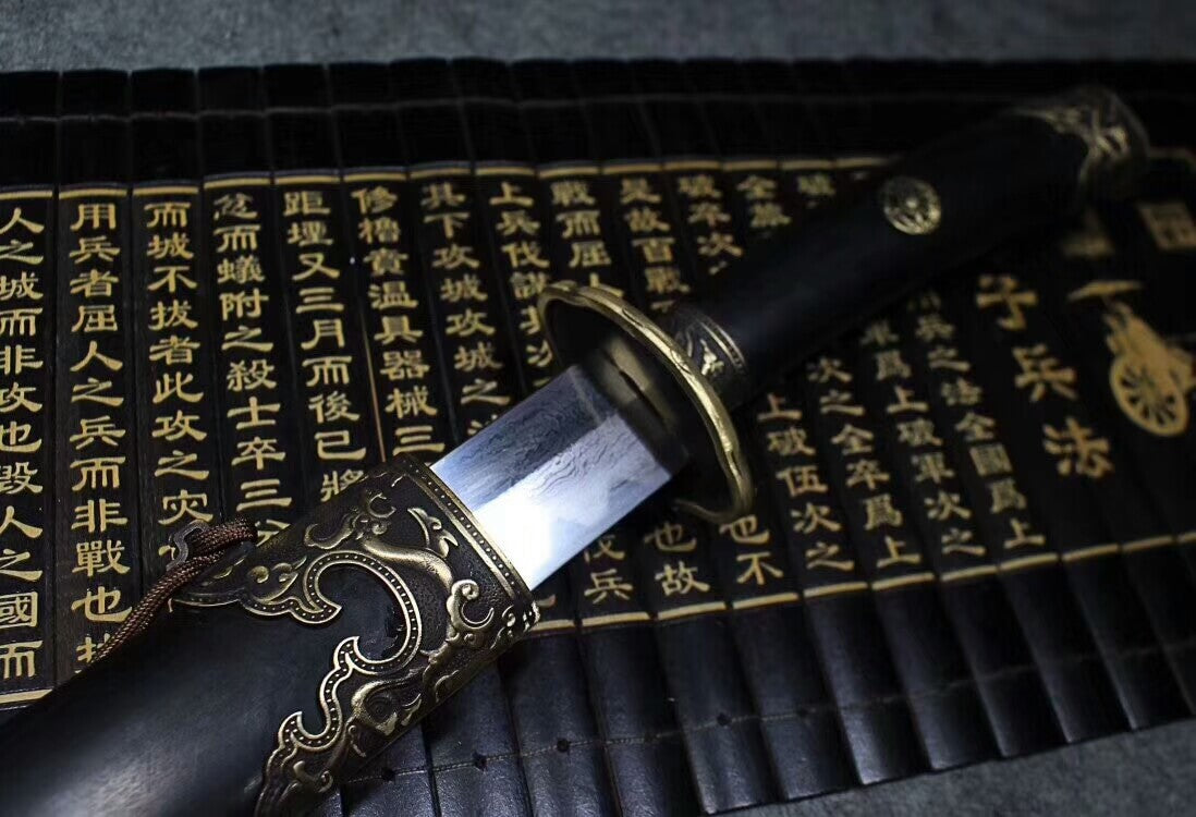 YanlingDao,Broadsword,Damascus steel burn blade,Black wood scabbard - Chinese sword shop