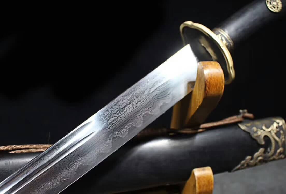 YanlingDao,Broadsword,Damascus steel burn blade,Black wood scabbard - Chinese sword shop