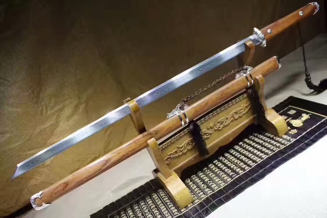 Tang dao,sword(Folding pattern steel,Rosewood scabbard,Alloy)Full tang - Chinese sword shop