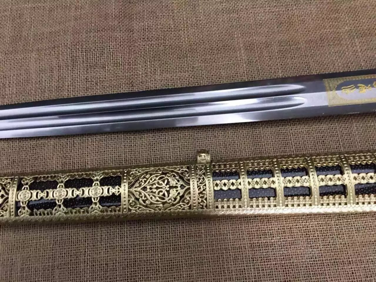 Yongle sword,Folded steel,Skin scabbard,Copper fitting,Length 38" - Chinese sword shop