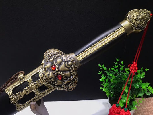 Yongle jian sword,Handmade,Damascus steel blade,Black wood,Brass fittings - Chinese sword shop
