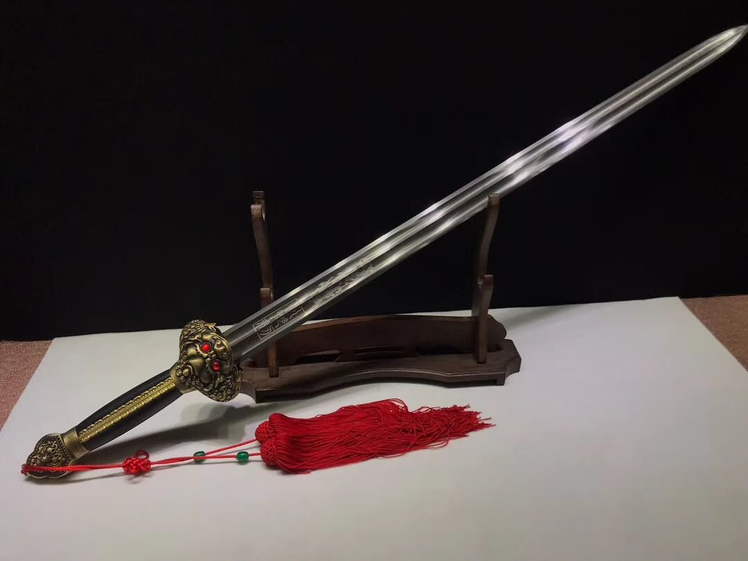 Yongle jian sword,Handmade,Damascus steel blade,Black wood,Brass fittings - Chinese sword shop