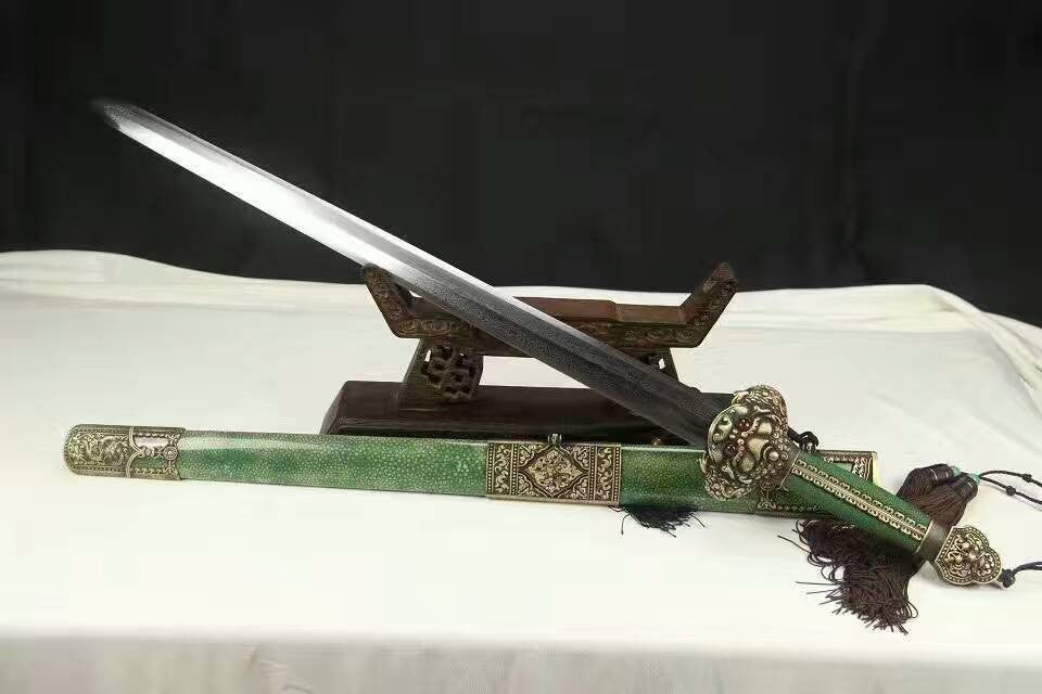 Yongle jian(Folded steel blade,Green skin scabbard,Copper)Length 38" - Chinese sword shop