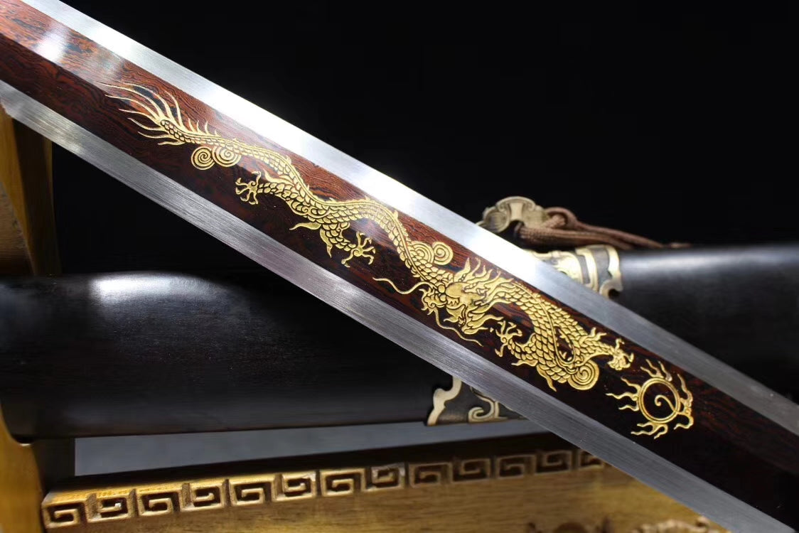 Yuewang sword,Damascus steel octahedral blade,Black wood,Brass fittings - Chinese sword shop