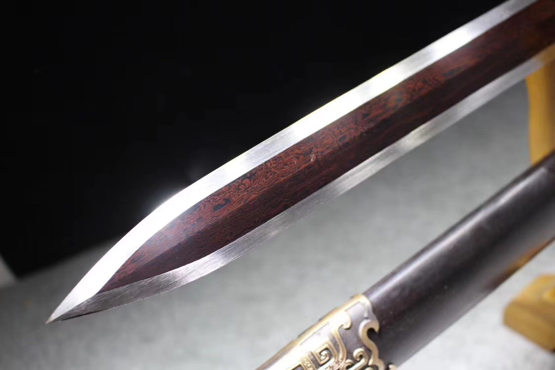 Yuewang sword,Damascus steel octahedral blade,Black wood,Brass fittings - Chinese sword shop