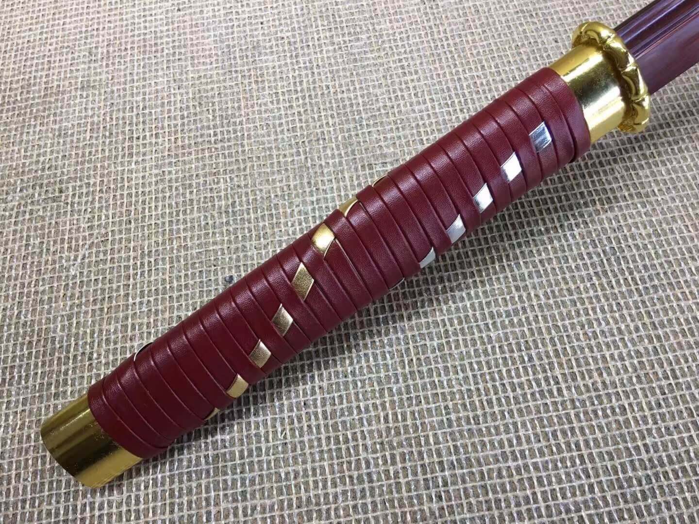 Horse chopping sword,High carbon steel red blade,Leather scabbard - Chinese sword shop