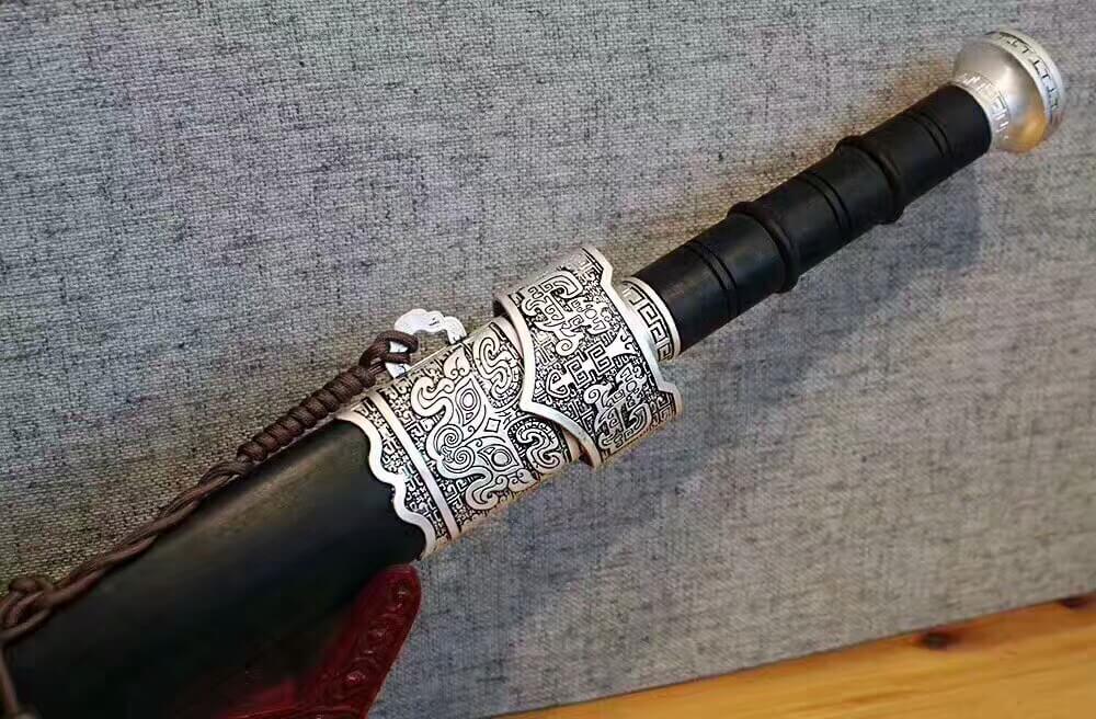 Zhaoyun sword(Damascus Steel blade,Black wood scabbard,Alloy)Length 36" - Chinese sword shop