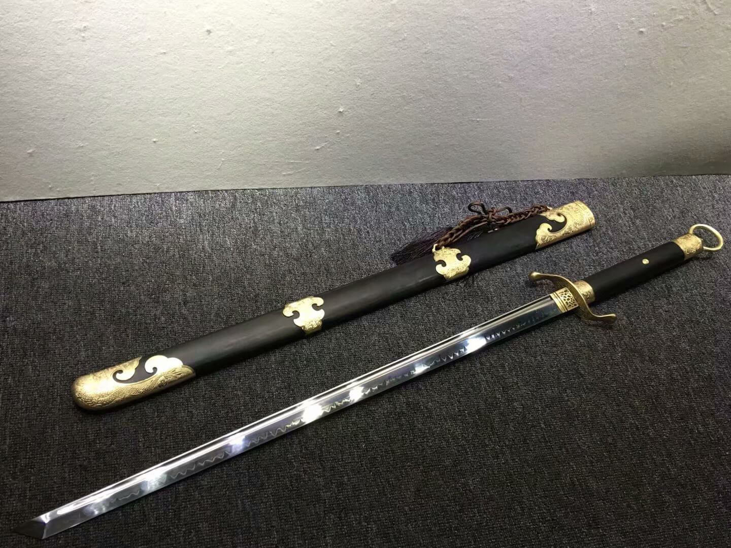 Tai chi dao,High carbon steel burn blade,Black wood,Brass fitting - Chinese sword shop
