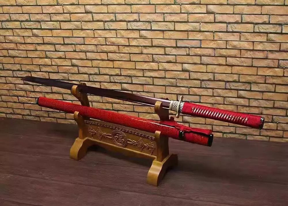 Katana,Ninja Sword,Folded steel red blade,Wood scabbard,Alloy fitting,Full tang,Length 39 inch - Chinese sword shop