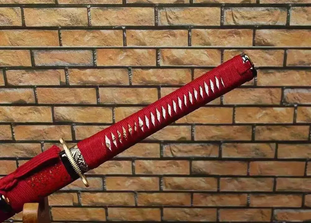 Katana,Ninja Sword,Folded steel red blade,Wood scabbard,Alloy fitting,Full tang,Length 39 inch - Chinese sword shop