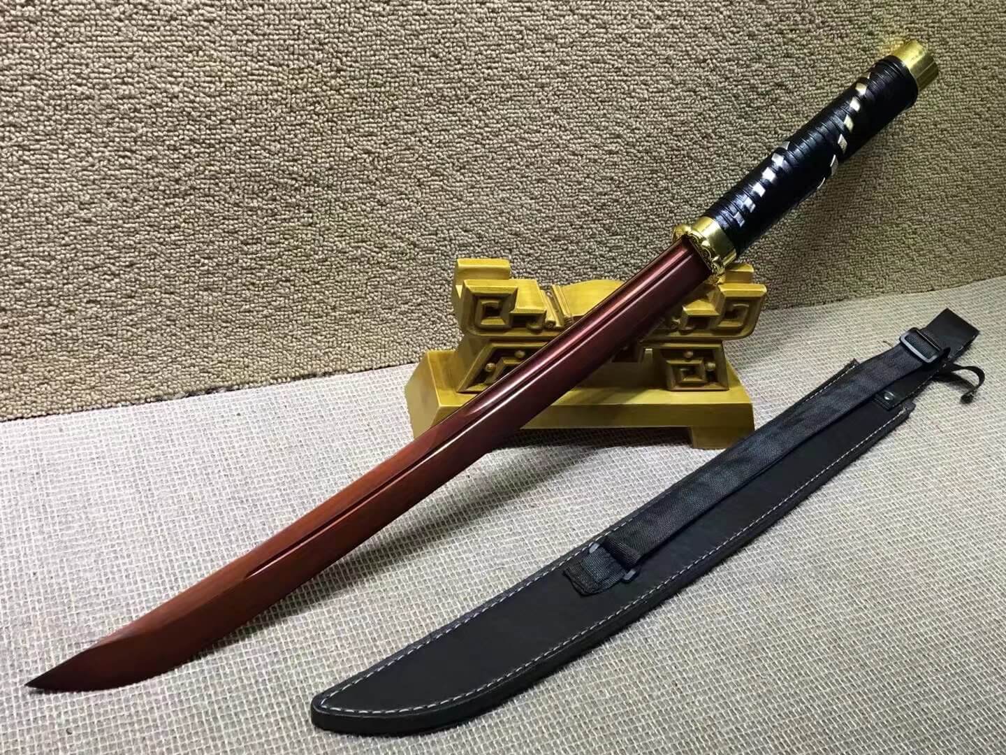 Cut horse broadsword,High carbon steel red blade,Leather scabbard - Chinese sword shop